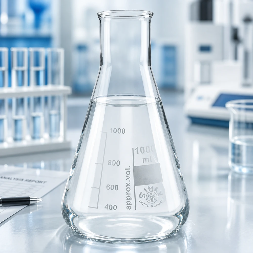 Erlenmeyer-pullo 200ml leveäkaulainen pullo Erlenmeyer-pullo 200 ml:n leveäkaulainen pullo, jossa on skaalaus 200 ml:aan asti tarkkaa tilavuuden määritystä varten.