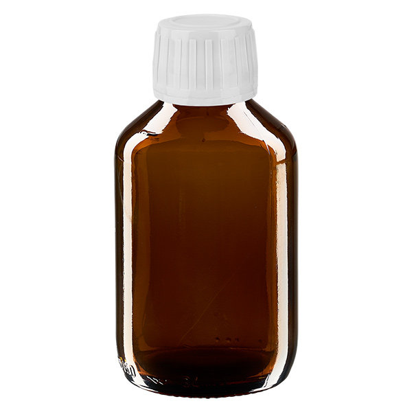Euro lääkepullo 150ml ruskea PP28. valkoisella kierrekorkilla. Euro lääkepullo 150ml ruskea PP28. valkoisella kierrekorkilla.