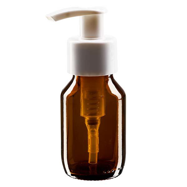 50ml lääkepullo ruskea, jossa on annostelupumppu valkoinen ApoGlas. 50ml lääkepullo ruskea, jossa on annostelupumppu valkoinen ApoGlas.