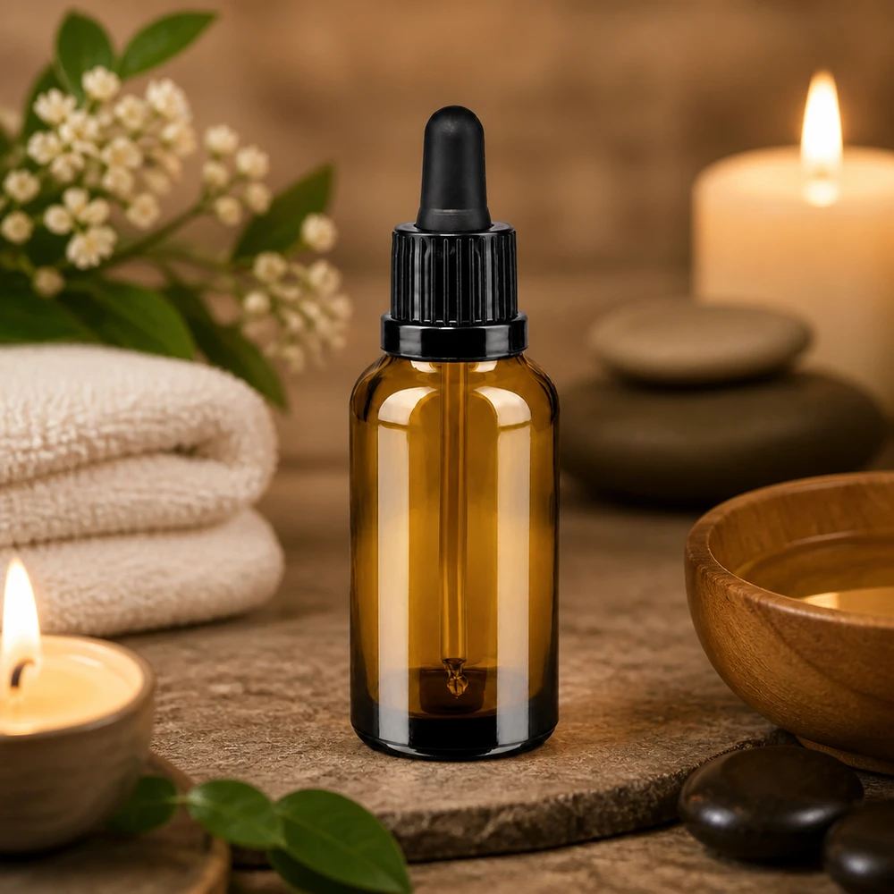 Premium 30ml pipettipullo, jossa on meripihkalasi UV-suojaus valolle herkille aineille.