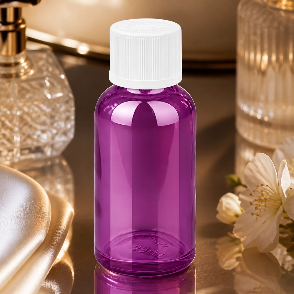 30ml tippapullo 1,2mm valkoinen standardi lapsiturvallinen PurpleLine.UT18/30 Korkealaatuinen 30ml tippapullo, jossa on 1,2mm:n tarkkuusavaus ja tyylikäs violetti viimeistely.