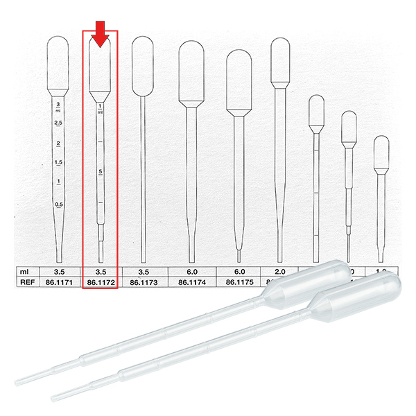 3,5 ml:n siirtopipetti (156x12,5 mm), jossa on asteikko. 3,5 ml:n siirtopipetti (156x12,5 mm), jossa on asteikko.