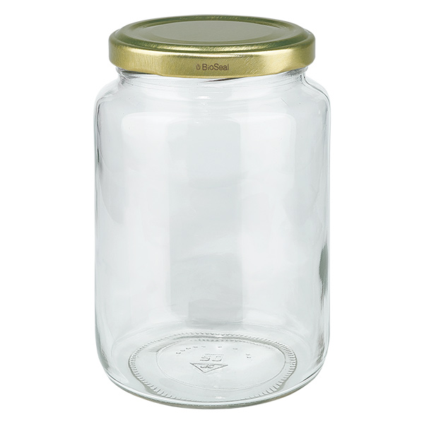 795ml pyöreä purkki kultaisella UNiTWIST BioSeal-kannella.