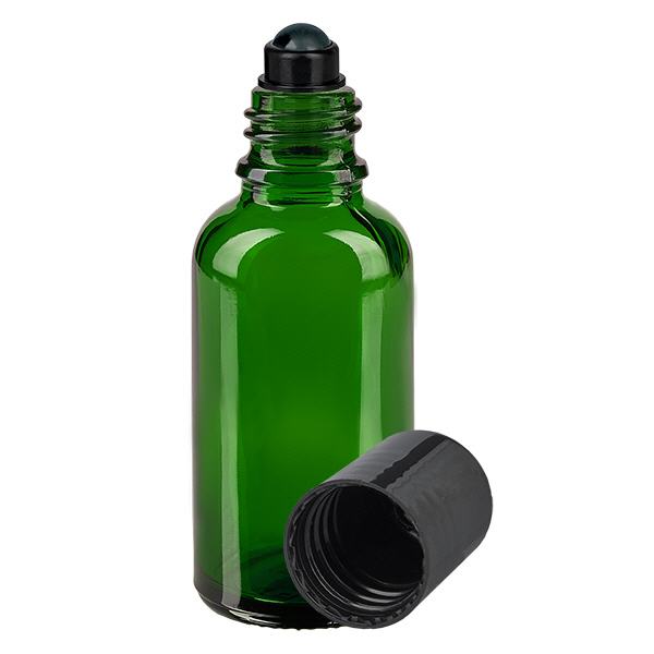 Apteekkipullo vihreä 30ml roll-on korkki musta Apteekkipullo vihreä 30ml roll-on korkki musta