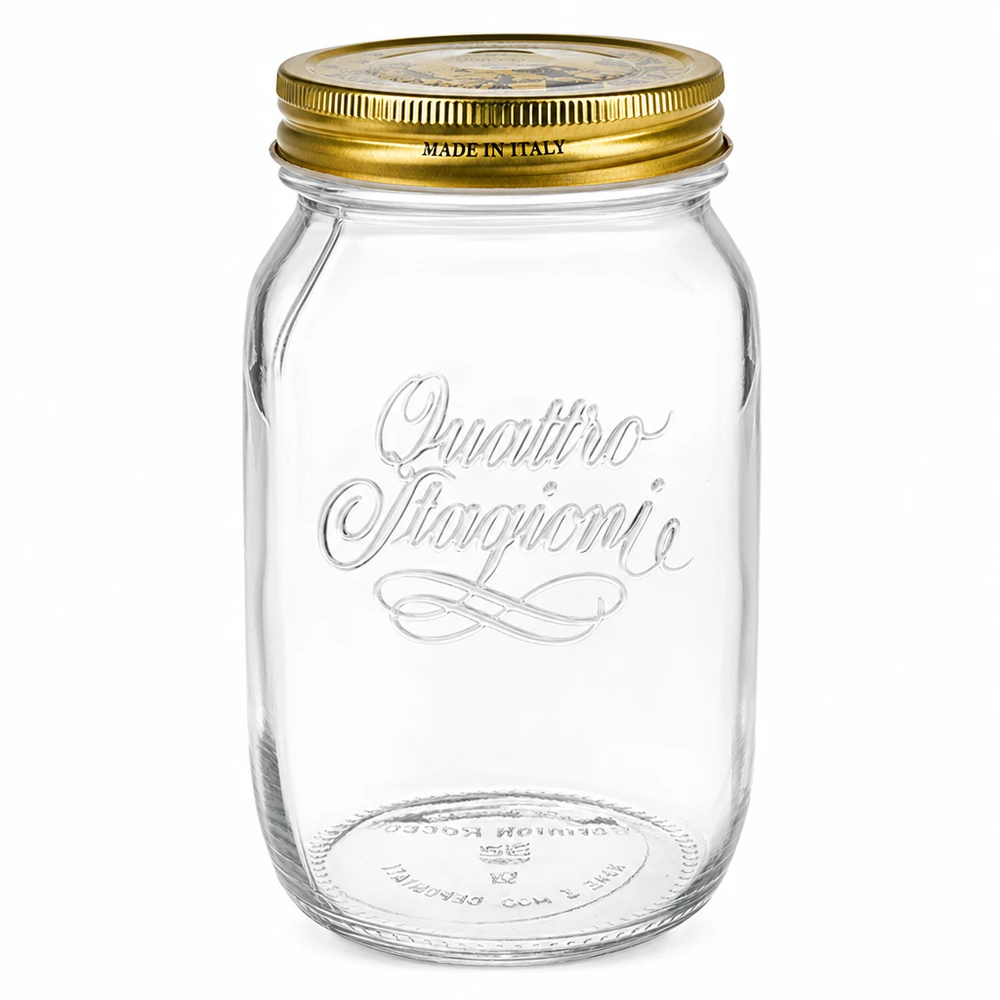1000ml Quattro Stagioni pyöreä purkki kultaisella kierrekannella Made in Italy säilöntätölkki tyhjä