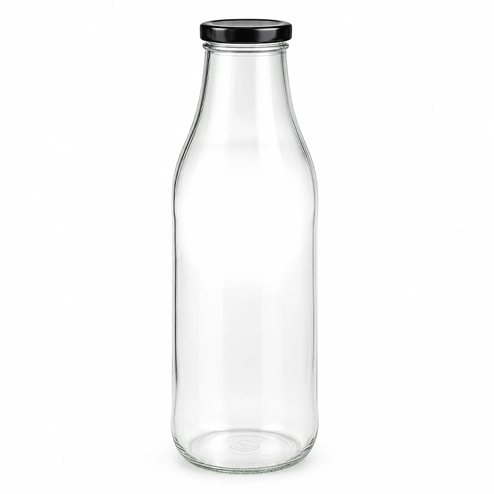 1000ml lasipullo + BasicSeal-kansi musta UNiTWIST 1000ml lasipullo mustalla BasicSeal-kannella YK-sertifioitu elintarvikkeille ja juomille.