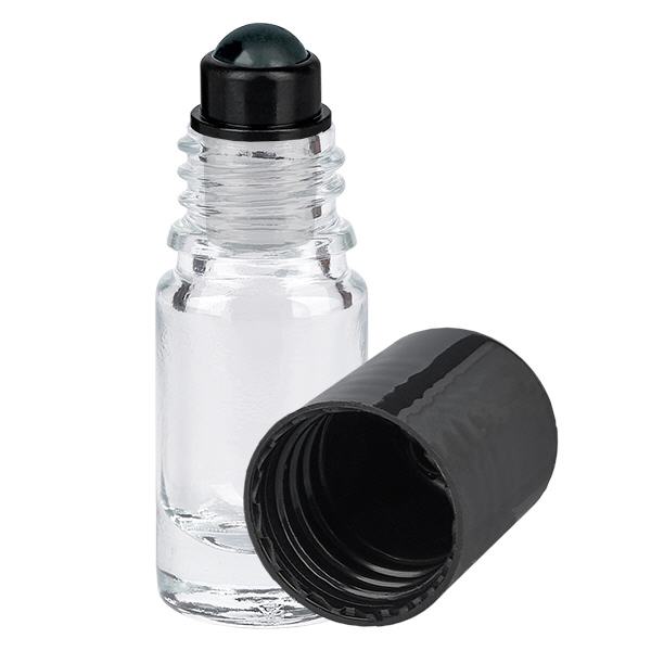 Apteekkipullo kirkas 5ml roll-on korkki musta Apteekkipullo kirkas 5ml roll-on korkki musta