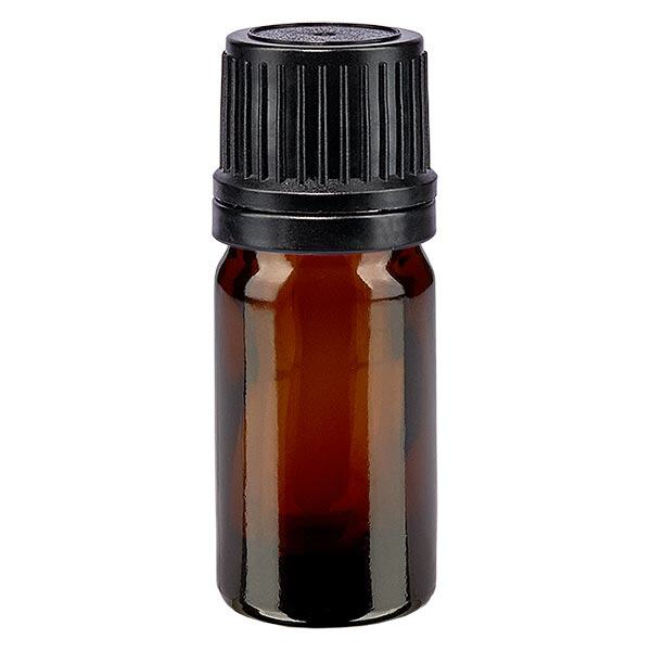 Apteekkipullo ruskea 5ml tippapullo tippakorkki valurengas 1mm musta peukalointiturvallinen suljin Apteekkipullo ruskea 5ml tippapullo tippakorkki valurengas 1mm musta peukalointiturvallinen suljin