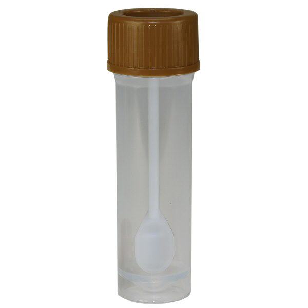 Näytepullo, jossa on integroitu lusikka (tuoliputki)