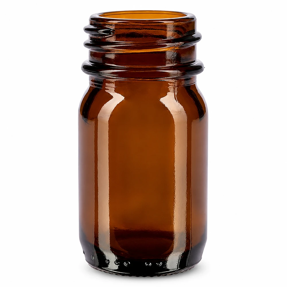 30 ml:n laajakaulainen meripihkalasipullo apteekkeihin ja laboratorioihin.