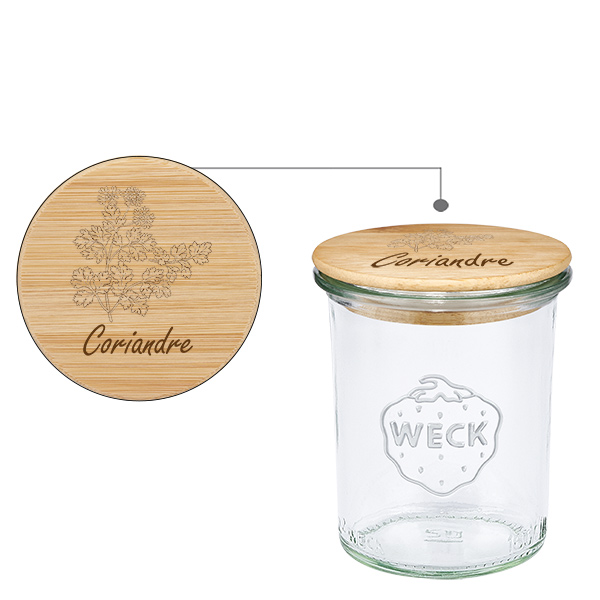 Couvercle en bois "Coriandre" avec WECK verre à pied 160ml Couvercle en bois "Coriandre" avec WECK verre à pied 160ml