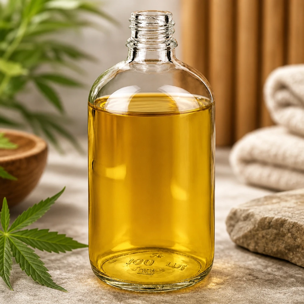 100ml ApoGlas-apteekkipullo meripihkanvärisestä lasista, joka suojaa UV-valolta ja hapettumiselta.