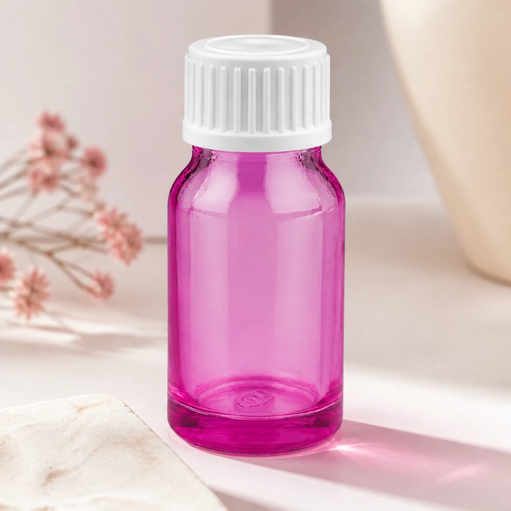 10ml tippapullo 0,9mm valkoinen standardi PurpleLine. UT18/10 Pienikokoinen 10 ml tippapullo eleganttia violettia ja valkoisella kierrekorkilla nestemäisille aineille.