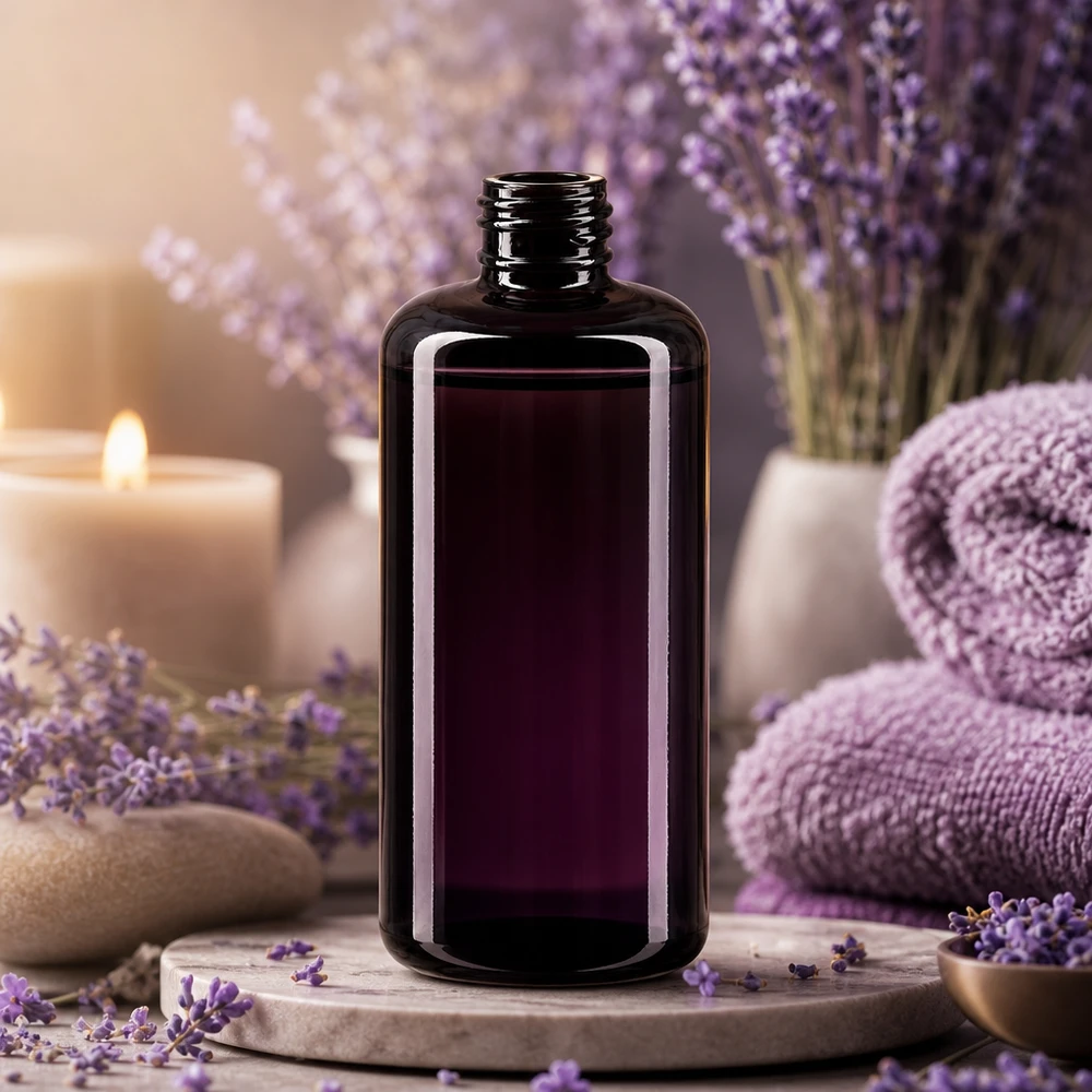 Violetti lasipullo 200ml 410/24 Monipuolinen 200ml Miron violetti lasinen kosmetiikkapullo Draco seerumeille, öljyille ja hyvinvointisovelluksille.