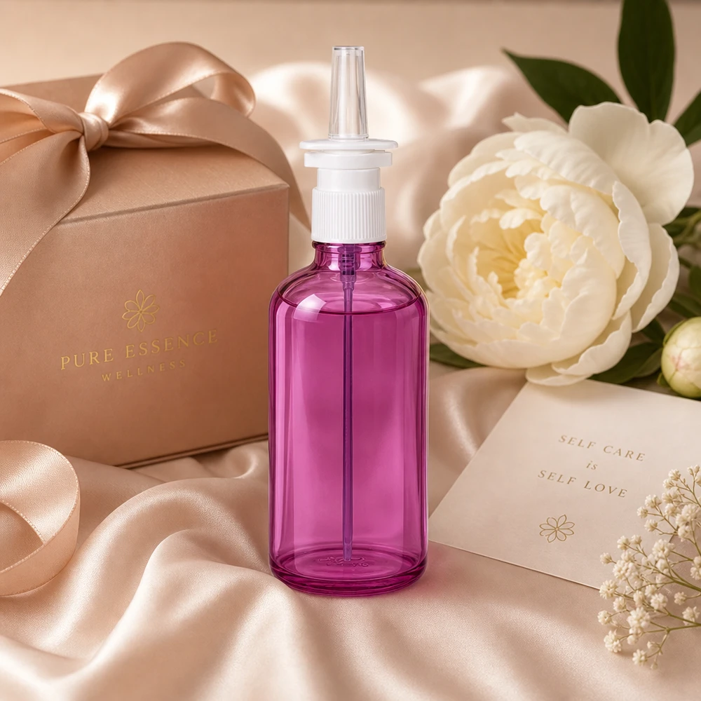 100ml nenäsumutinpullo valkoinen/läpinäkyvä vakio PurpleLine UT18/100 vakiopää PurpleLine UT18/100 Elegantti 100 ml:n nenäsumutepullo kirkkaan violetissa värissä, ergonominen muotoilu helpottaa käsittelyä.