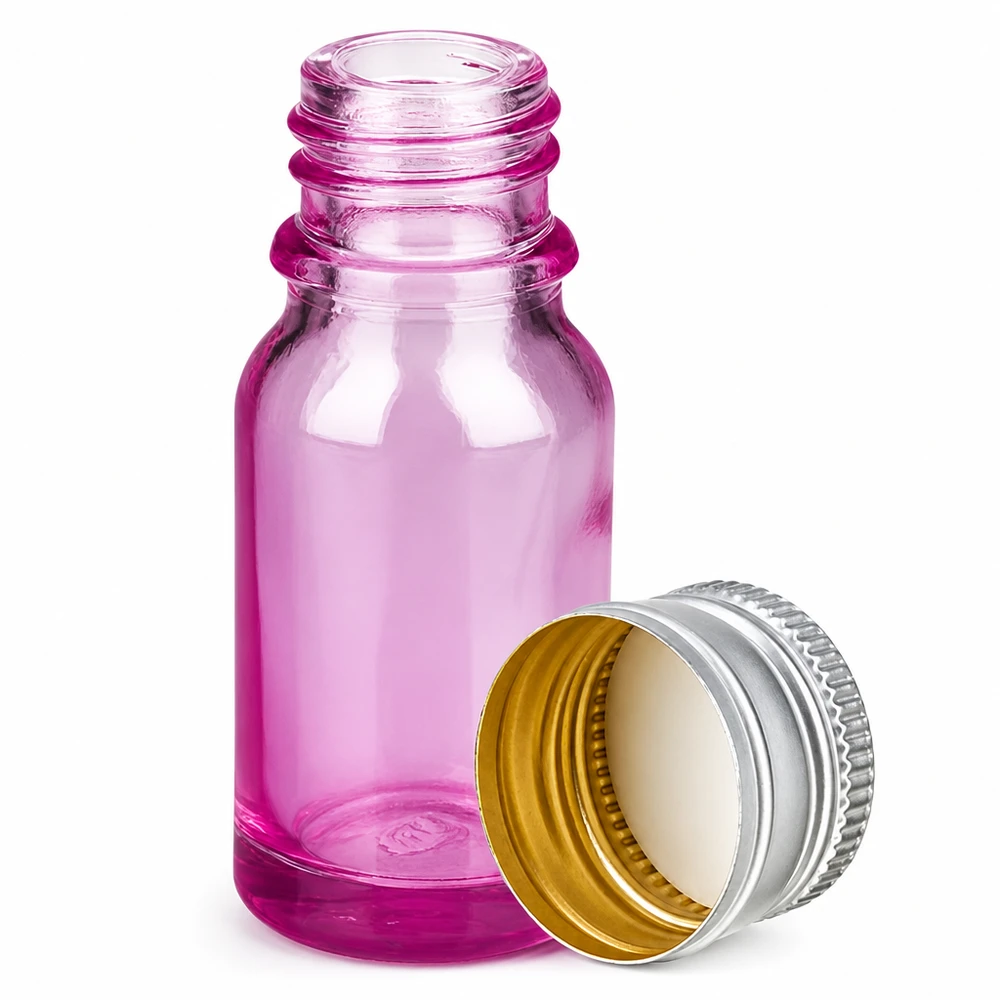 10ml pullo 11mm ruuvikorkki alumiini-hopea vakio PurpleLine.UT18/10 10ml violetti lasipullo 11mm kierteellä ja hopeisella alumiinikorkilla aromaterapiaan.