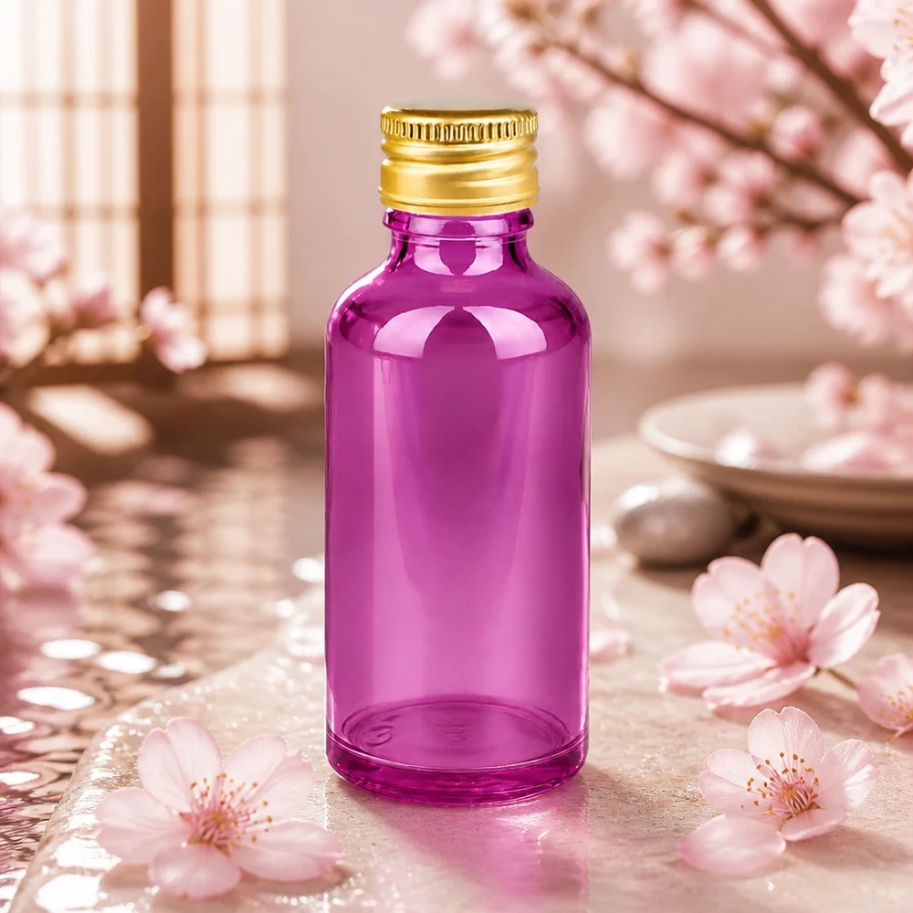 50ml pullo 11mm kierrekorkki alumiininen kultainen standardi PurpleLine. UT18/50 Tyylikäs 50ml violetti pullo 11mm alumiinikorkilla, ihanteellinen korkealaatuisille öljyille ja esansseille.