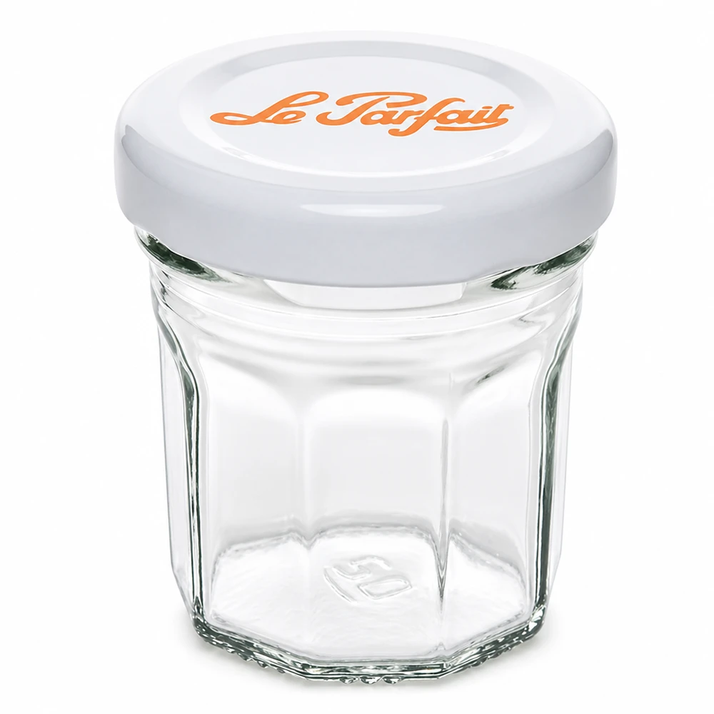 44ml Mini-Sturzglas "Jam" mit Schraubdeckel Le Parfait® 44ml minipurkki Le Parfait valkoisella kierrekannella hilloa ja marmeladia varten.