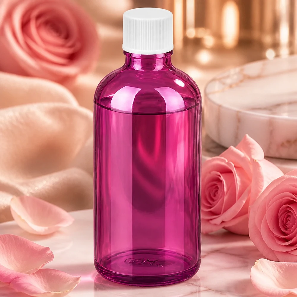 100ml pullo 11mm kierrekorkki valkoinen vakio PurpleLine UT18/100 PurpleLine-pullo 100ml valkoisella korkilla ihanteellinen DIY-kosmetiikkaan ja luonnontuotteisiin.