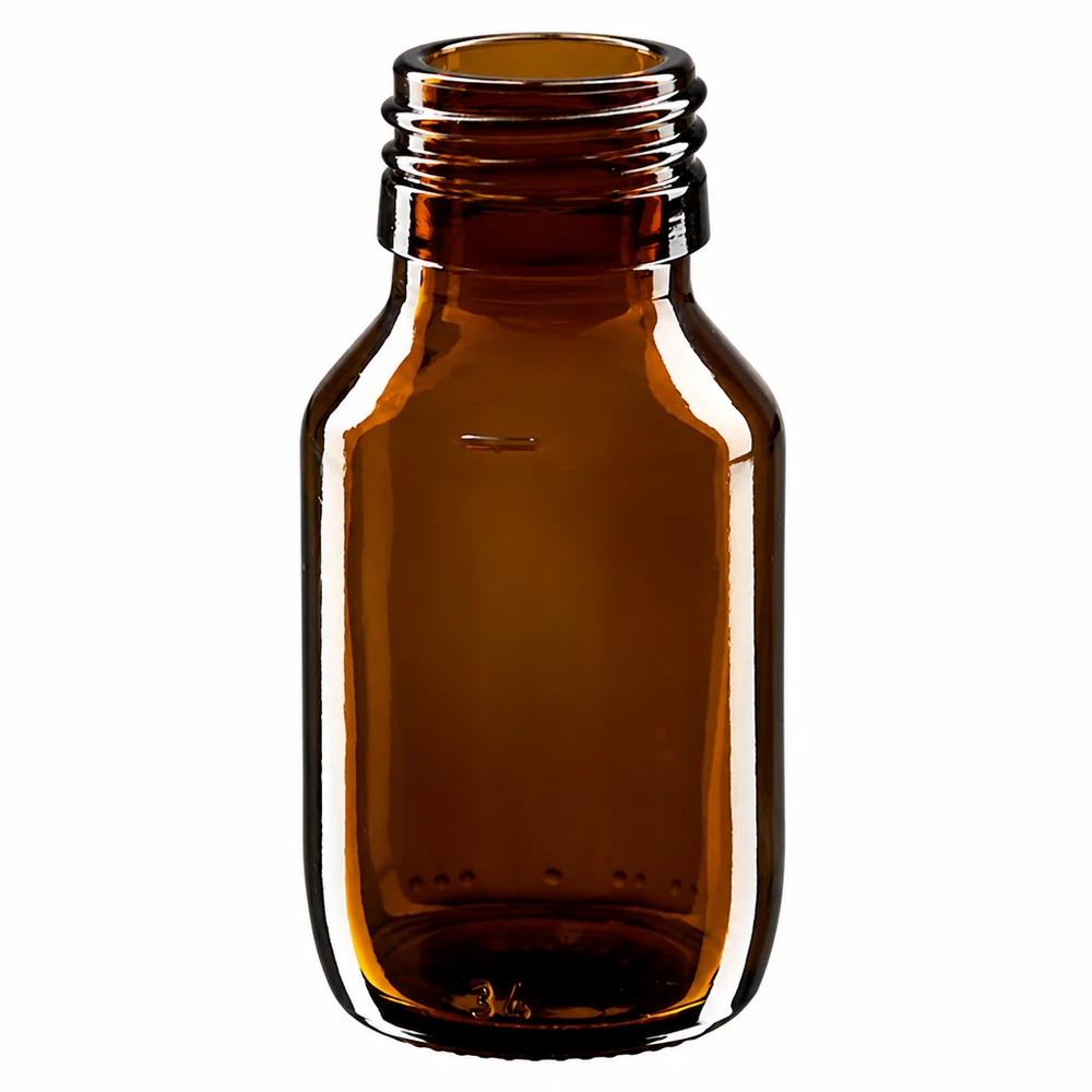 50ml lääkepullo ruskeaa lasia ilman korkkia PP28 ApoGlas farmaseuttisiin sovelluksiin.