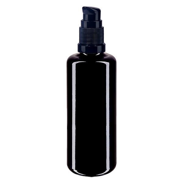 Apteekkipullo violetti 50ml pumppukorkki musta vakio. Apteekkipullo violetti 50ml pumppukorkki musta vakio.