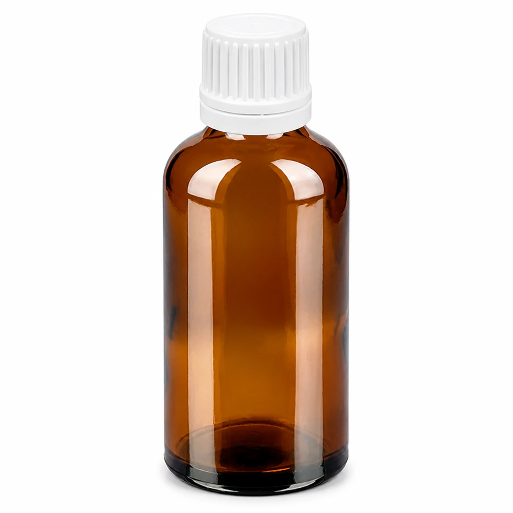 50ml tippapullo ruskea, valkoinen korkki ja 0,7mm annosteluaukko tarkkaa annostelua varten.