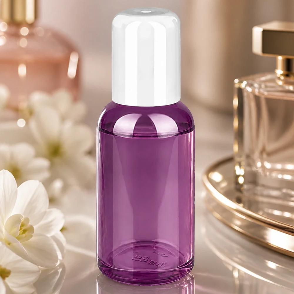 PurpleLine Roll-On pullo 30ml korkealaatuisesta lasista, jossa on käytännöllinen valkoinen roll-on korkki.