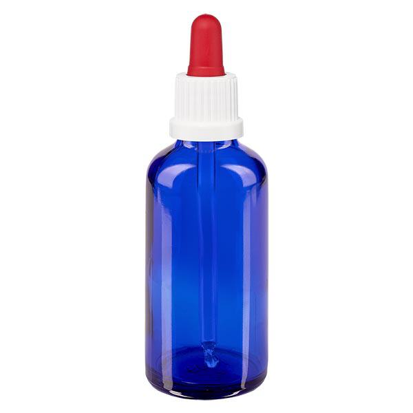 Apteekkipullo sininen 50ml pipettipullo valkoinen/punainen väärentämisen estävä korkki Apteekkipullo sininen 50ml pipettipullo valkoinen/punainen väärentämisen estävä korkki