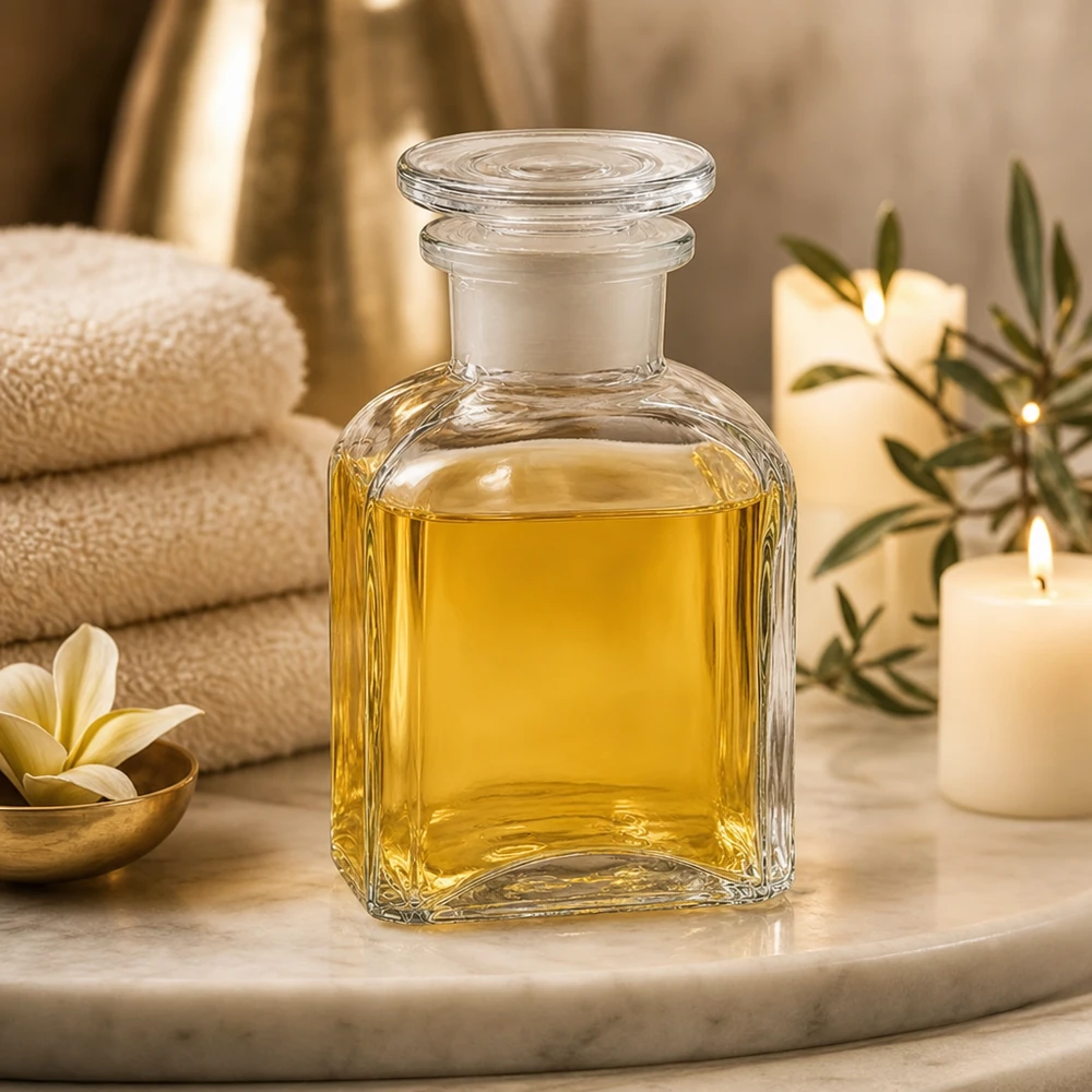 Nelikulmainen pullo 150ml kirkas leveäkaulainen lasitulppa Läpinäkyvä 150 ml:n neliömäinen pullo, jossa on leveä kaula ja lasikorkki, hierontaöljyille ja aromaterapiaan