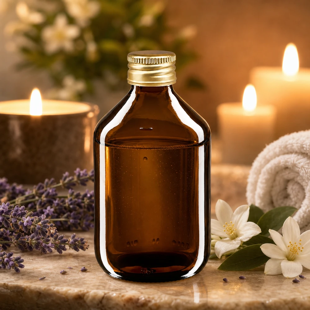 300ml lääkepullo ruskea, kultaisella alumiinikorkilla ApoGlas Tummanruskea lääkepullo 300ml, jossa on tyylikäs alumiinikorkki, ihanteellinen aromaterapiaan.