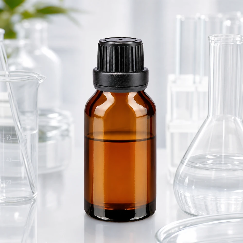 Apteekkipullo ruskea 15ml ruuvikorkki musta peukaloitava sulkeminen Ruskea lasipullo, 15 ml, lapsiturvallisella kierrekorkilla ja alkuperäisellä tiivisteellä, laboratoriokäyttöön