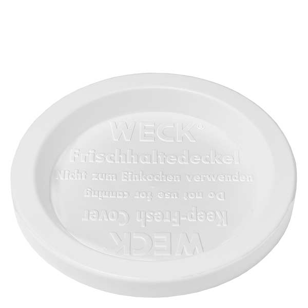 165ml tumppupurkki, jossa on raikkauskansi WECK RR80 WECK freshness kansi RR80 valkoinen 1040ml sylinteripurkkiin Yksityiskohtainen näkymä alapuolelta, jossa on tuotteen kohokuviointi ja logo.