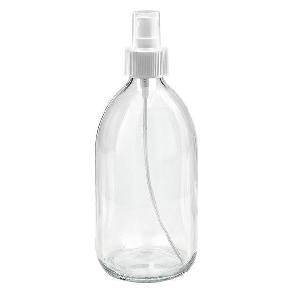 500ml lääkepullo kirkas, pumppusumuttimella valkoinen ApoGlas 500ml lääkepullo kirkas, pumppusumuttimella valkoinen ApoGlas
