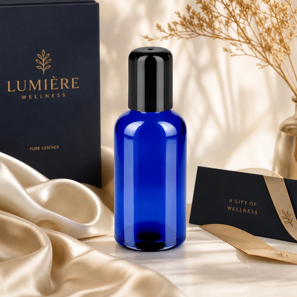 Kompakti 50ml roll-on pullo STD BlueLine UT18/50 ihanteellinen liikkuvaan aromaterapiaan ja hyvinvointiin.