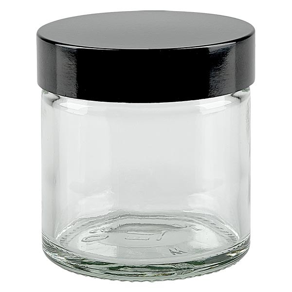 60ml lasipurkki. kirkas, mustalla bakeliittikannella ApoGlas 60ml lasipurkki. kirkas, mustalla bakeliittikannella ApoGlas