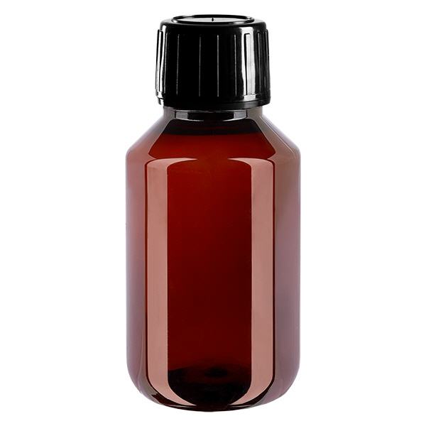 PET-pullo 100ml, jossa on musta korkki, joka on varustettu väärentämisen varalta. PET-pullo 100ml, jossa on musta korkki, joka on varustettu väärentämisen varalta.