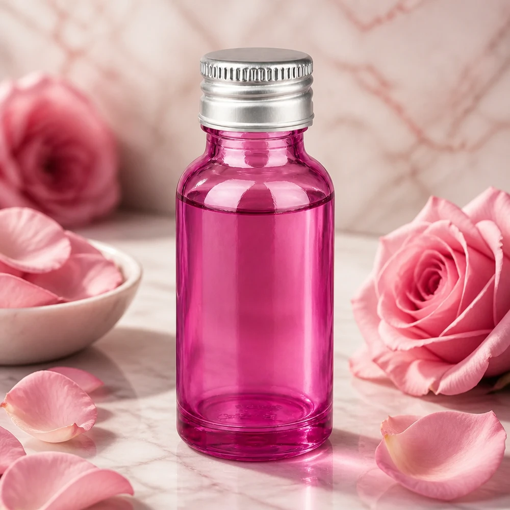 Pieni 20 ml:n pullo, violetti, 11 mm:n alumiinikorkki STD mobiilisovelluksiin.