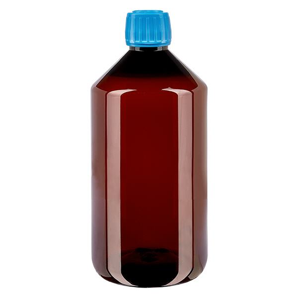 PET-pullo 750ml, jossa on sininen korkki, joka on sinetöity. PET-pullo 750ml, jossa on sininen korkki, joka on sinetöity.