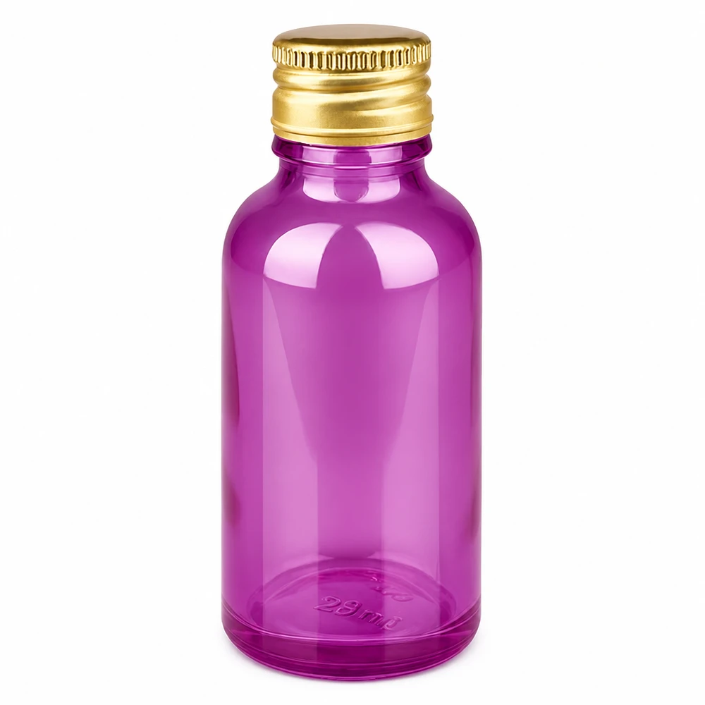 30ml pullo kirkkaan violetti, kultainen alumiinikorkki kosmetiikkaan ja farmaseuttisiin tuotteisiin.