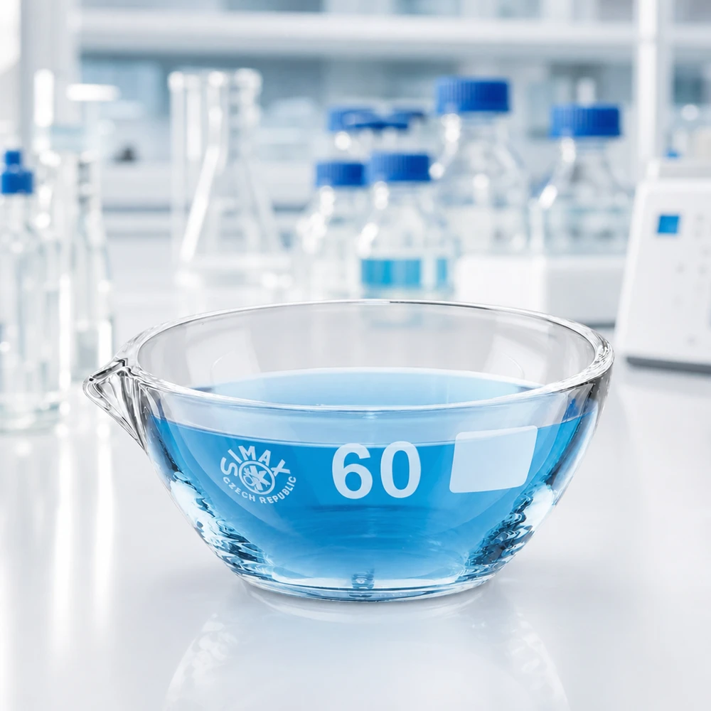 45ml höyrystinmalja borosilikaattikannulla ø60mm Kompakti 45 ml:n haihdutusastia, jossa on borosilikaattilasinen ø60 mm:n suulake tehokkaisiin laboratorioprosesseihin.