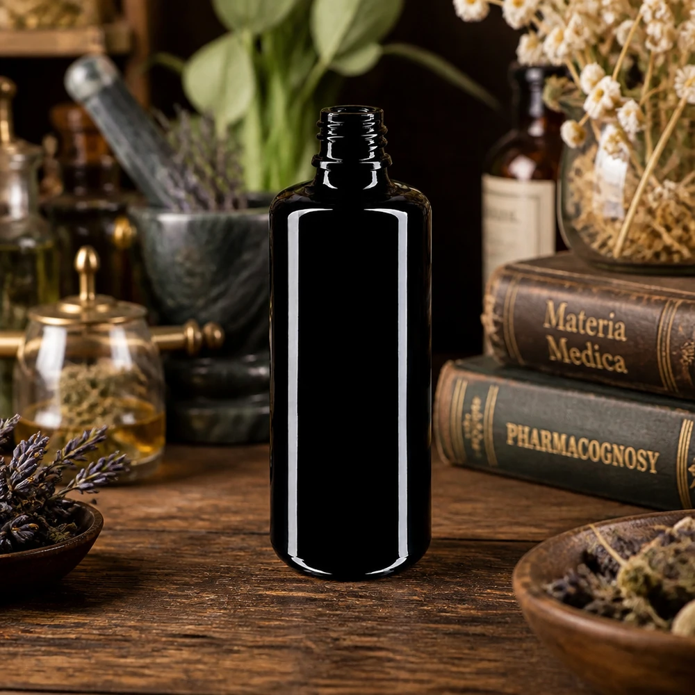 Violetti lasipullo 100ml DIN 18 (Mironglas) (Mironglas) Laadukas 100ml Orion violetti lasipullo Miron-materiaalista luonnonkosmetiikkaan ja aromaterapiaan.