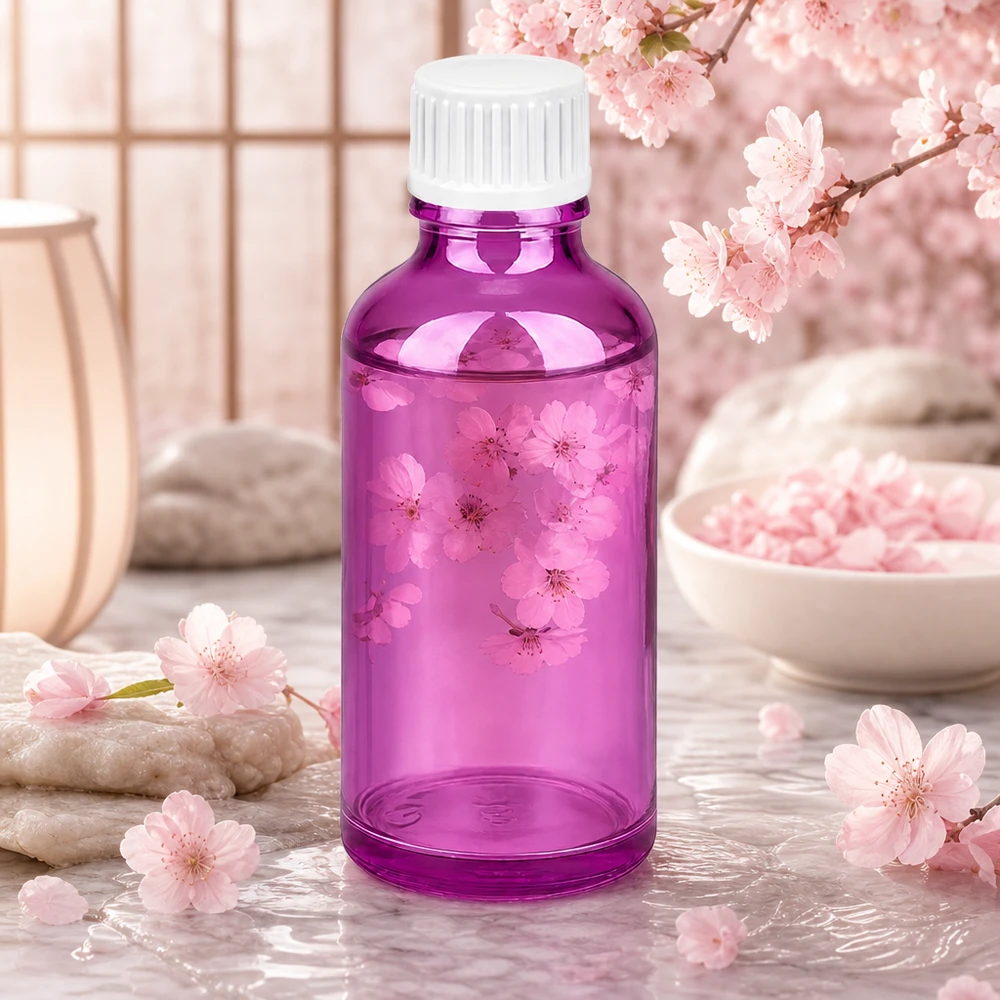 50ml tippapullo 0,9mm valkoinen standardi PurpleLine. UT18/50 Violetti 50ml tippapullo, jossa on UT18-kierre ammattimaiseen aromaterapiaan ja kosmetiikkaan.
