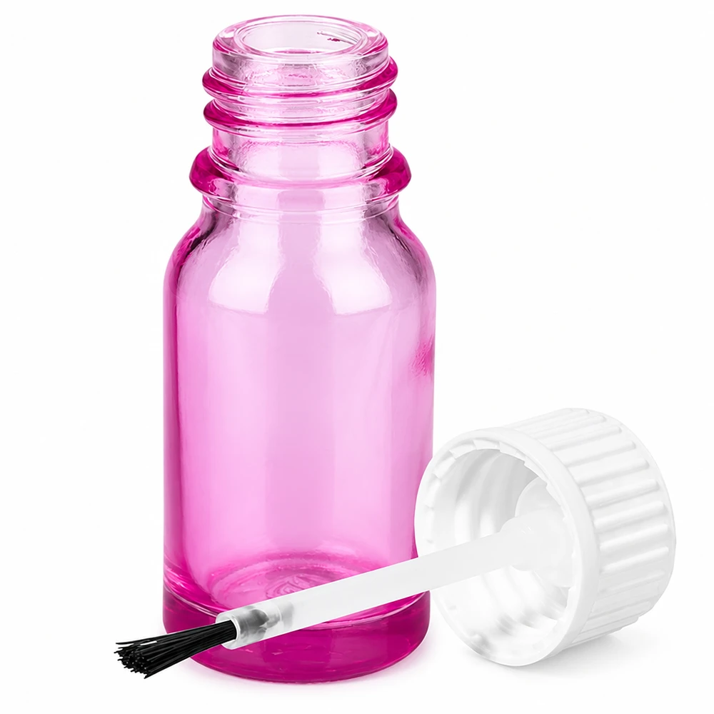 10ml sivellinpullo valkoinen vakio PurpleLine UT18/10 valkoinen standardi Vaaleanpunainen lasipullo 10ml, jossa on siveltimen applikaattori tarkkaa levitystä varten STD PurpleLine UT18/10