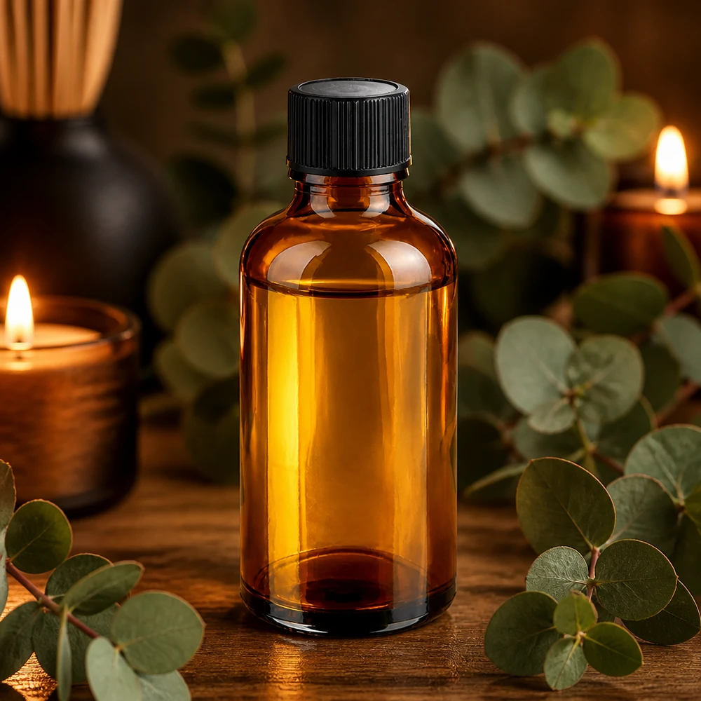 50ml apteekkipullo ruskea, musta korkki aromaterapiaan ja kosmetiikkaan.