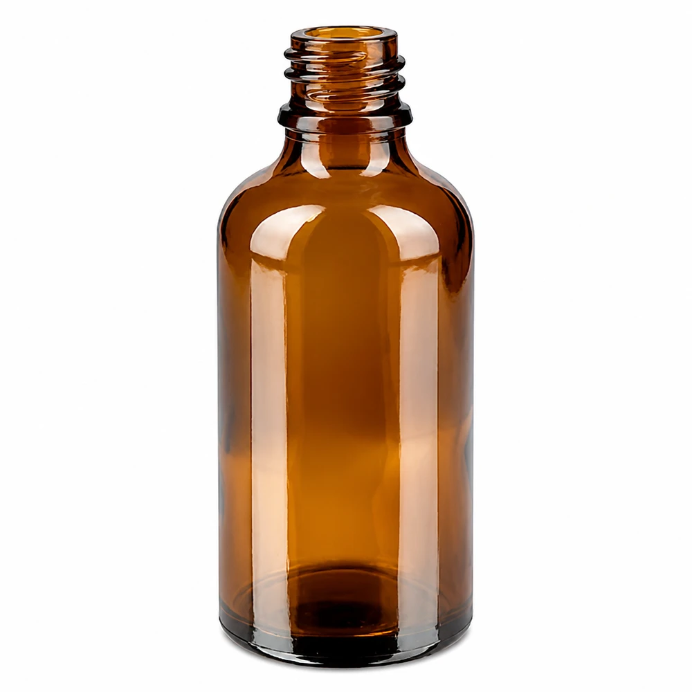 50ml meripihkanvärinen lasipullo, jossa on kierrekierre eteerisille öljyille ja tinktuureille.