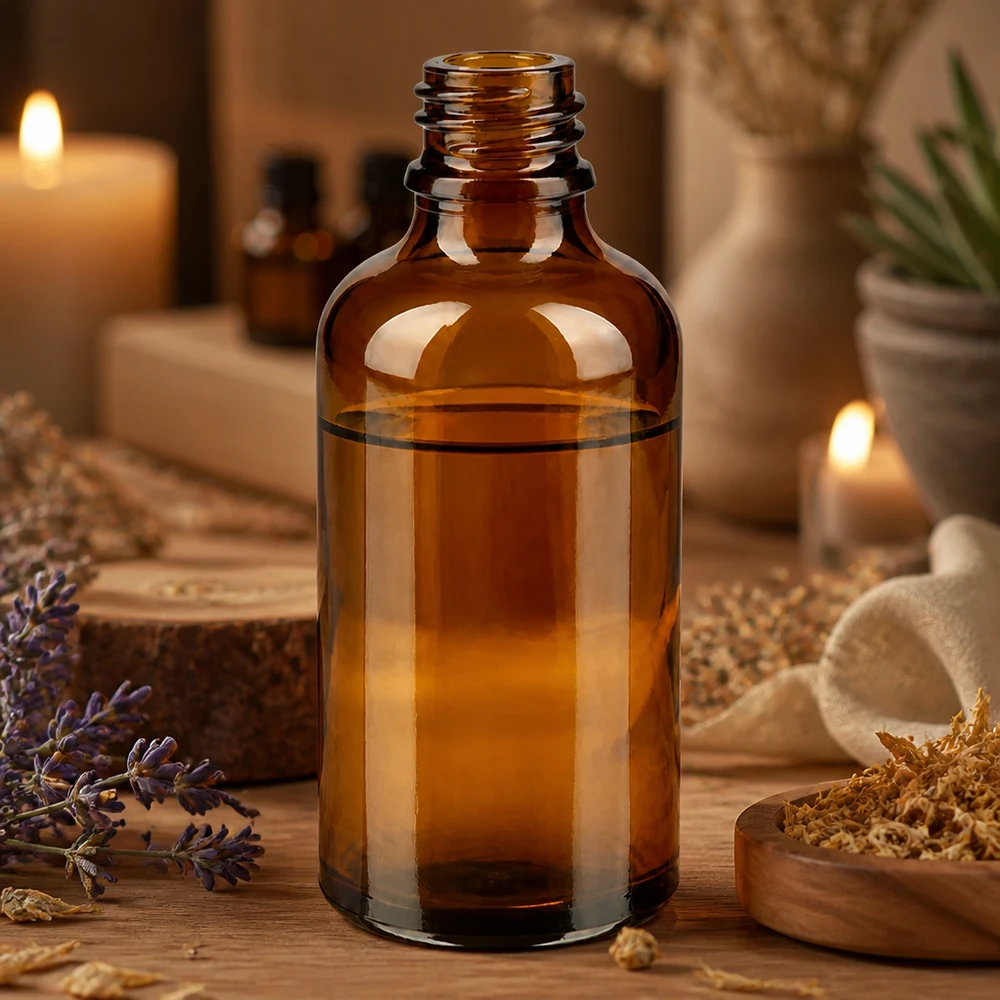 50ml ruskea ApoGlas apteekkipullo eteerisillä öljyillä aromaterapia tunnelma kynttilät laventeli spa wellness