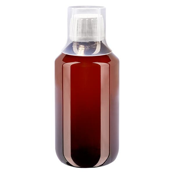 PET-pullo 200ml valkoisella korkilla, jossa on väärentämisen estävä korkki + kuppi PET-pullo 200ml valkoisella korkilla, jossa on väärentämisen estävä korkki + kuppi