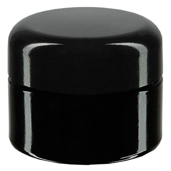 Kosmetiikkapurkki violetista lasista 30ml, jossa on musta kansi.