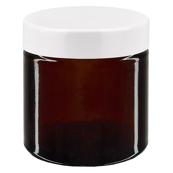 60ml lasipurkki. ruskea, valkoisella bakeliittikannella ApoGlas