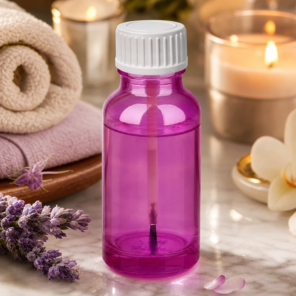 Kompakti 20 ml:n harjapullo violetissa värissä ja ergonomisella valkoisella kierrekorkilla, joka helpottaa käsittelyä.
